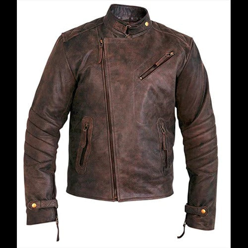 Men’s Brown Cafe Racer Style Leather Jacket Classic Vintage Moto