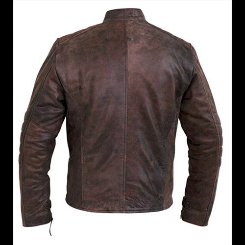 Men’s Brown Cafe Racer Style Leather Jacket Classic Vintage Moto