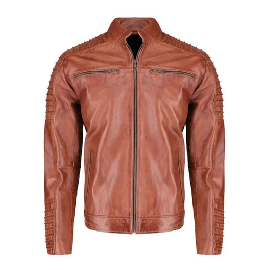 Men’s Brown Distressed Cafe Racer Leather Jacket Vintage Style