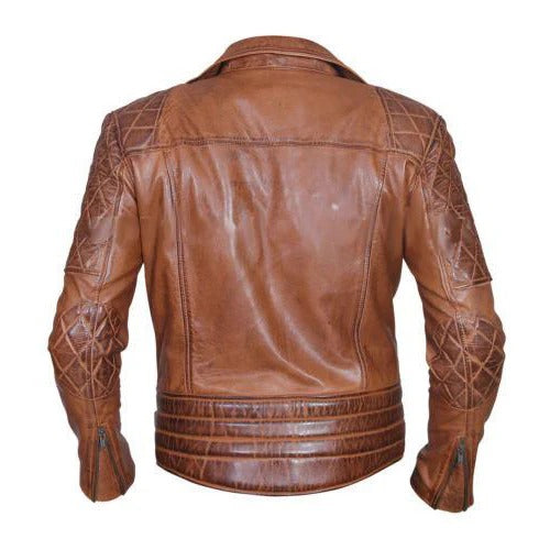 Men’s Distressed Brown Sandwash Biker Leather Jacket Rugged Vintage Edge