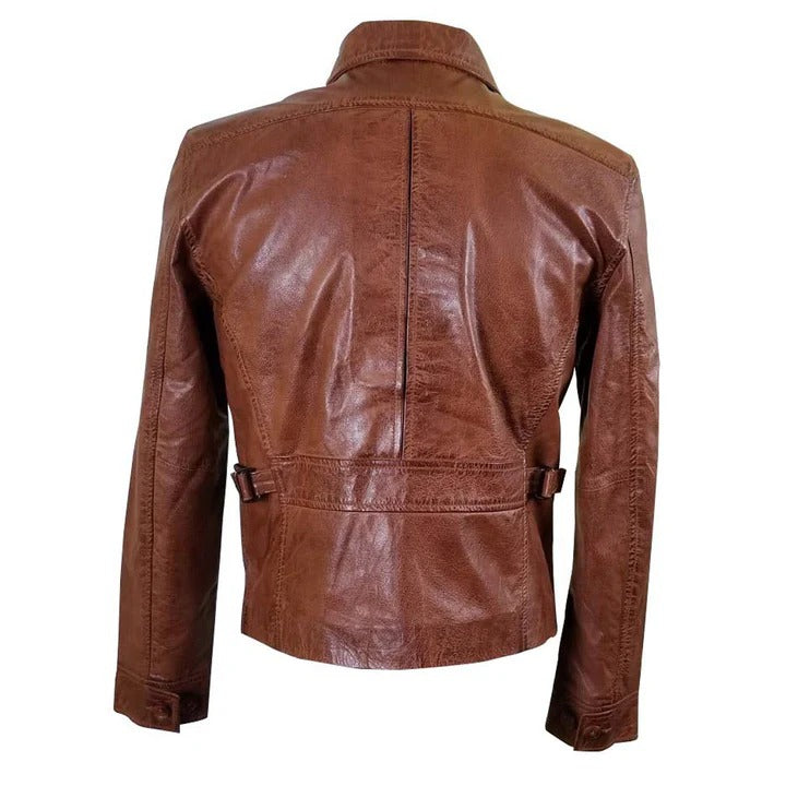 Men’s Washed Brown Leather Jacket Timeless Rugged Style
