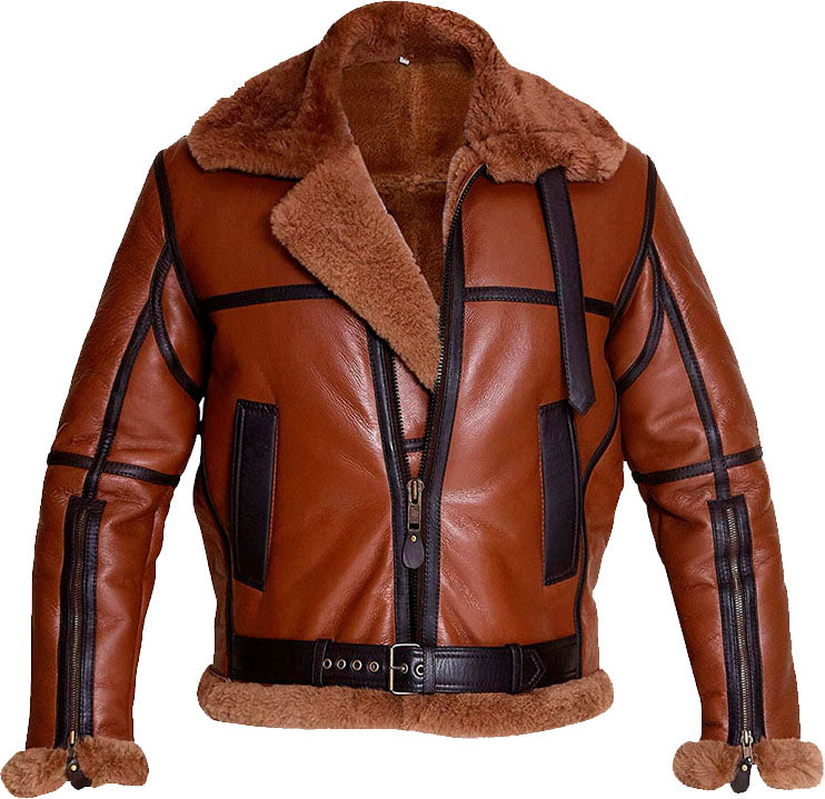 Men’s Aviator Bomber Leather Jacket with Fur