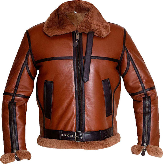 Men’s Aviator Bomber Leather Jacket with Fur