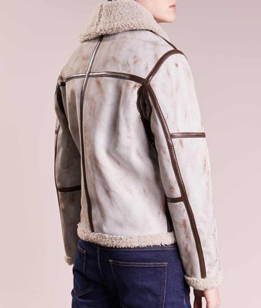 Men's Aviator Waxed White Leather Jacket