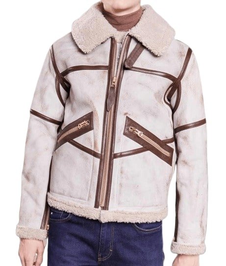 Men's Aviator Waxed White Leather Jacket