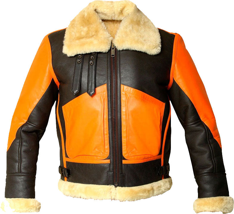 Men’s Brown Real Bomber Leather Jacket with Fur