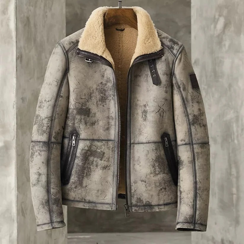Mens Distressed Shearling Leather Jacket Classic Comfort Meets Rugged Style