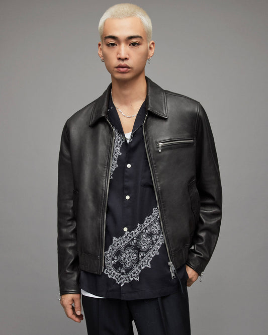 Men's Black Harrington Leather Bomber Jacket - Classic & Stylish