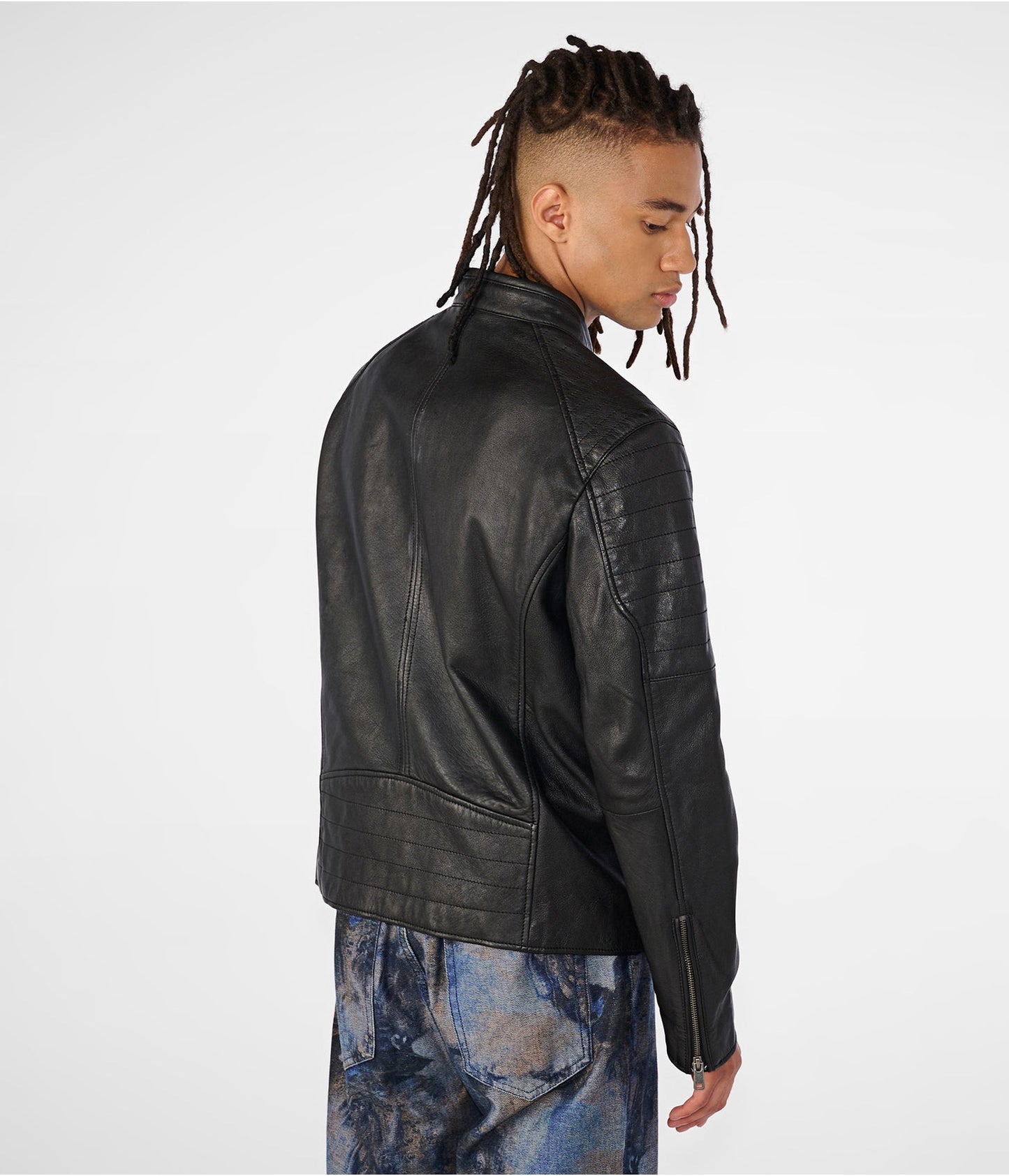 Men's Black Leather Cafe Racer Biker Jacket - Stylish & Rugged