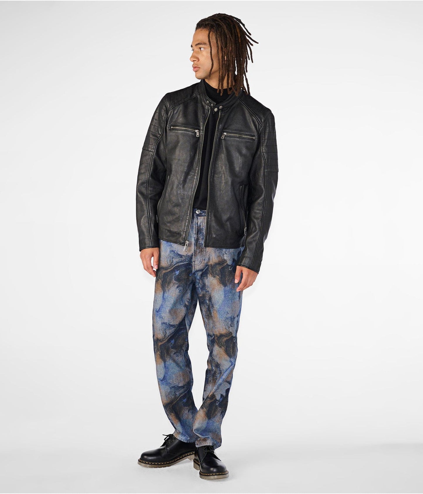 Men's Black Leather Cafe Racer Biker Jacket - Stylish & Rugged