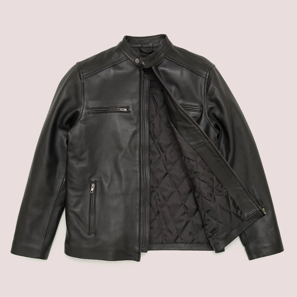 Mens Black Lambskin Leather Moto Riding Jacket