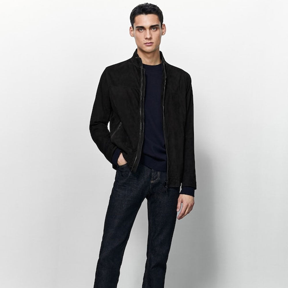 Men's Black Suede Leather Biker Jacket - Stylish & Versatile
