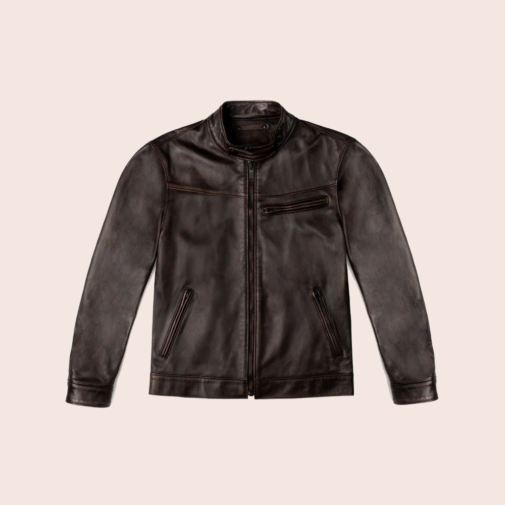 Men’s Brown Cafe Racer Goatskin Leather Motorbike Jacket by Avanzar
