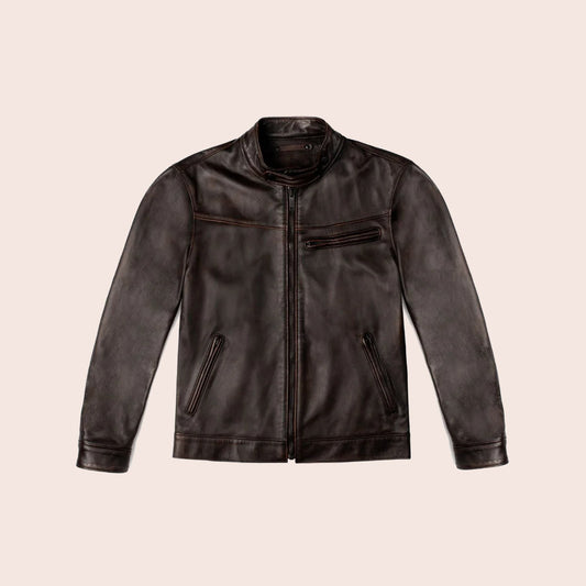 Men’s Brown Cafe Racer Goatskin Leather Motorbike Jacket by Avanzar