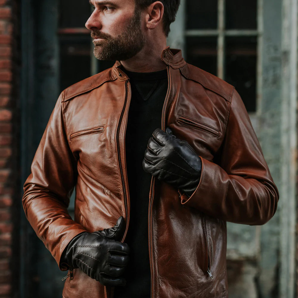 Men’s Light Brown Cafe Racer Leather Motorbike Jacket