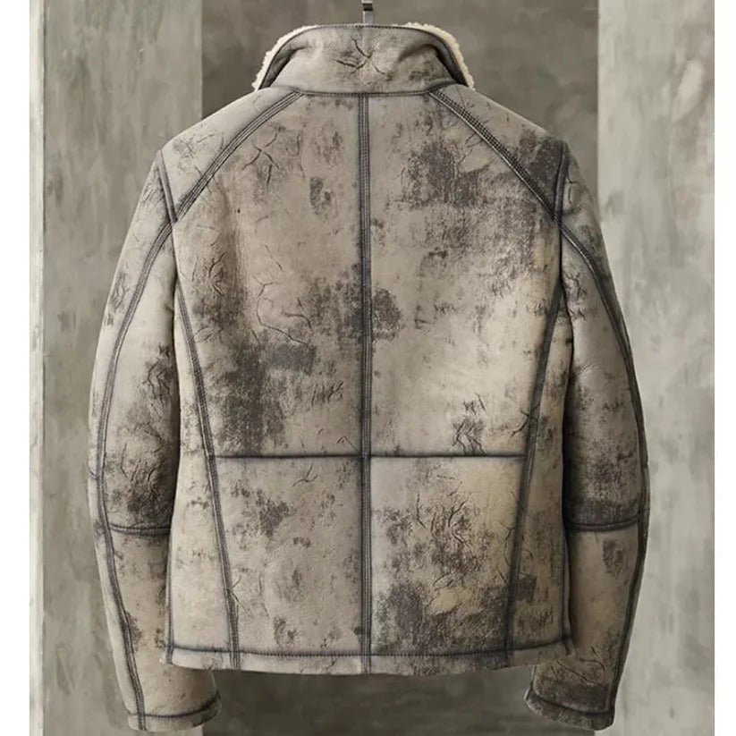 Mens Distressed Shearling Leather Jacket Classic Comfort Meets Rugged Style