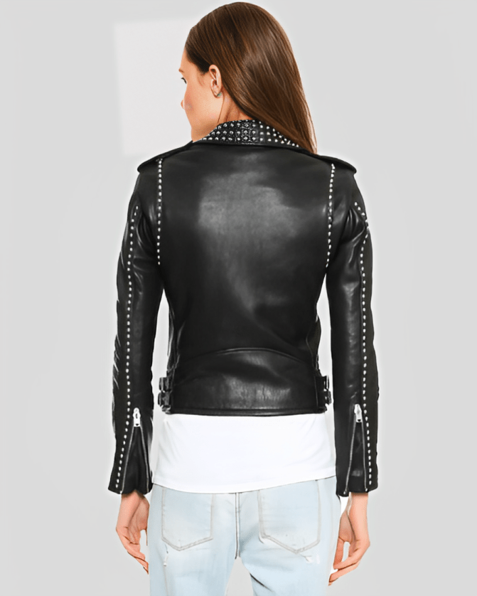 Women's Black Studded Biker Leather Jacket