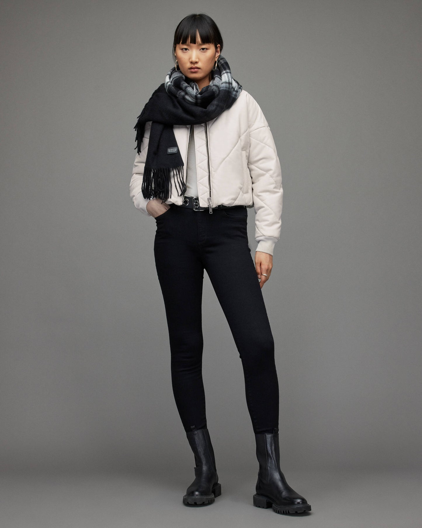 Women's White Puffer Leather Jacket - Elegant and Cozy