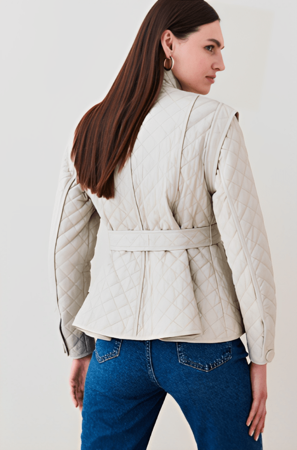 Women's Quilted Leather Jacket in White
