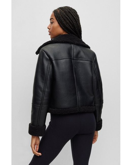 Women's Black Shearling Biker Leather Jacket