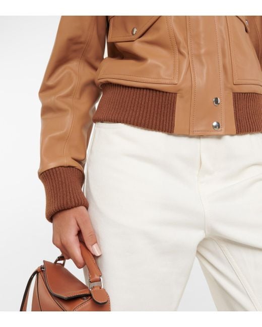 Women's Tan Brown Shearling Bomber Leather Jacket