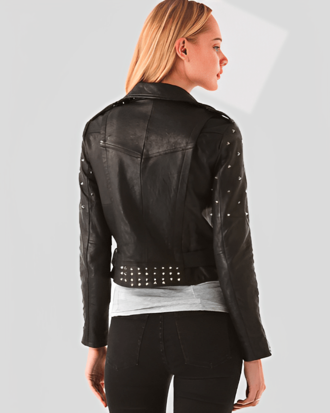 Women's Black Studded Biker Leather Jacket