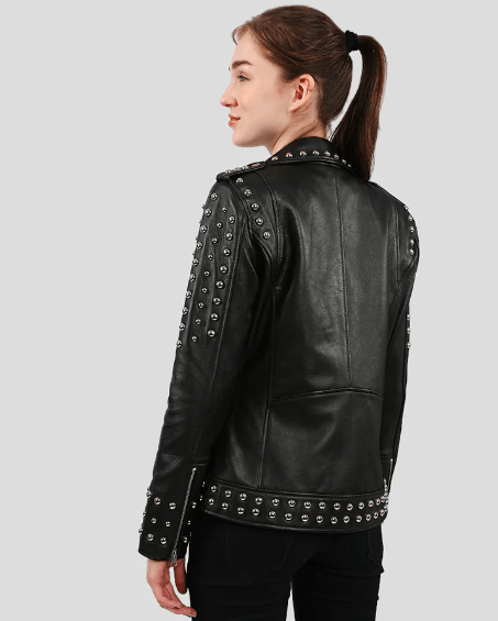 Women's Black Studded Leather Biker Jacket