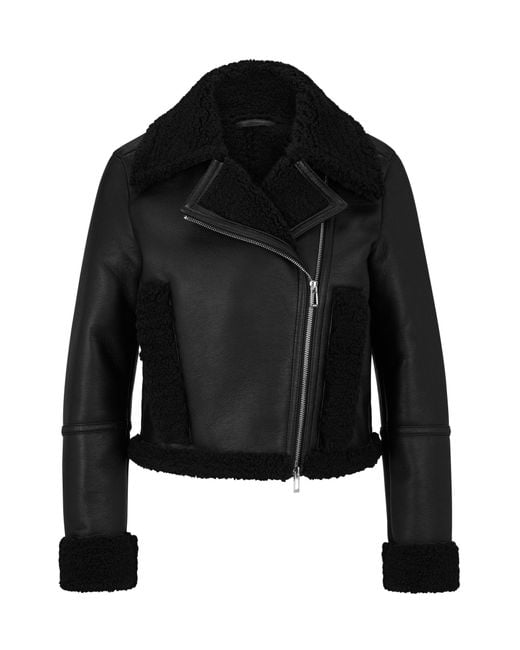 Women's Black Shearling Biker Leather Jacket