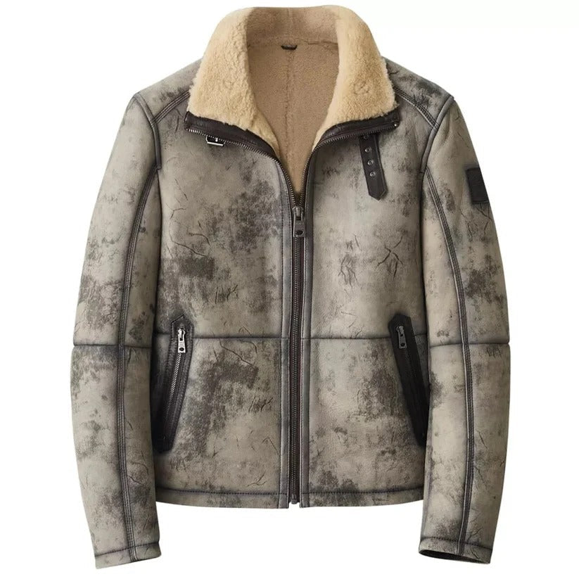 Mens Distressed Shearling Leather Jacket Classic Comfort Meets Rugged Style