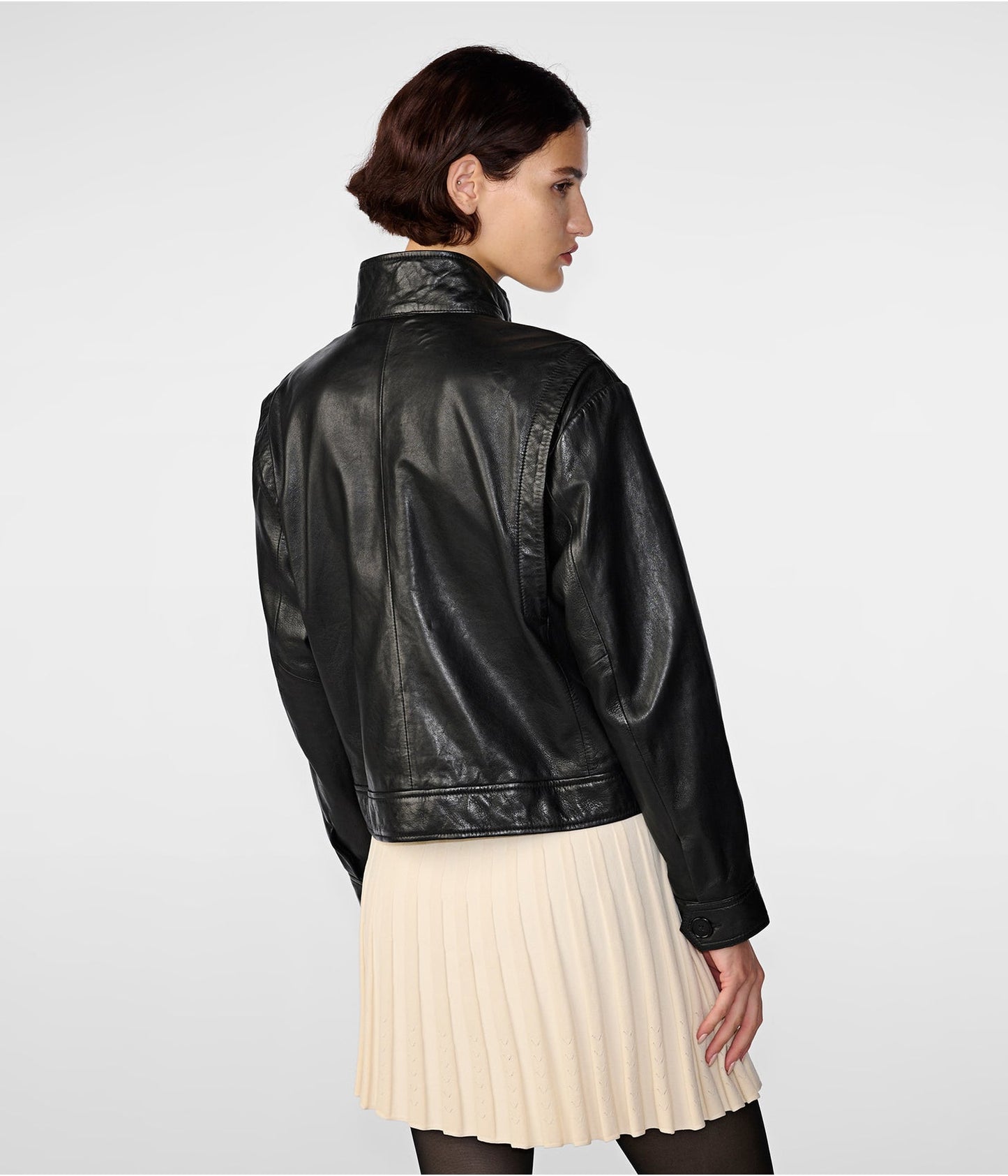 Women's Harrington Leather Jacket in Black
