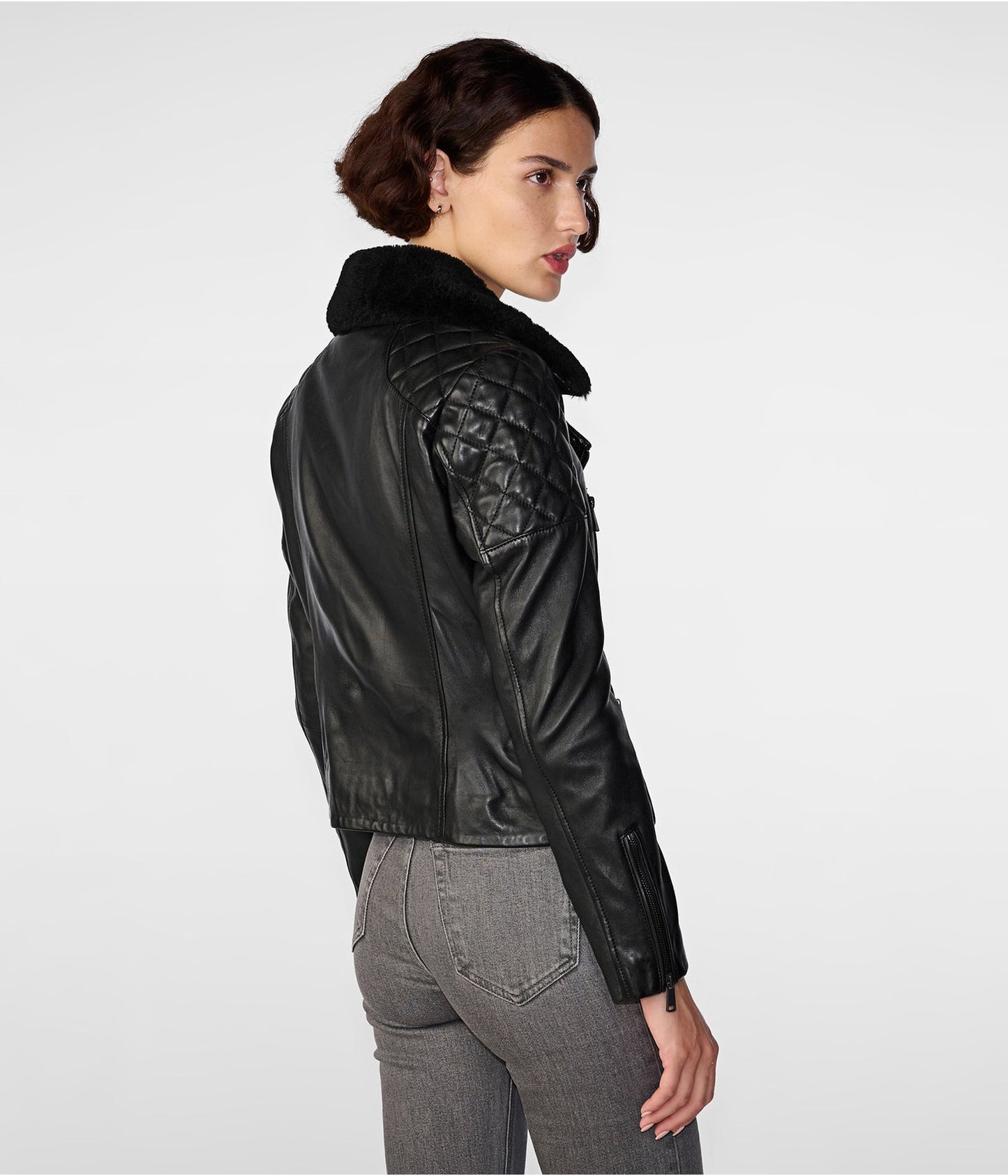 Women's Black Shearling Leather Biker Jacket