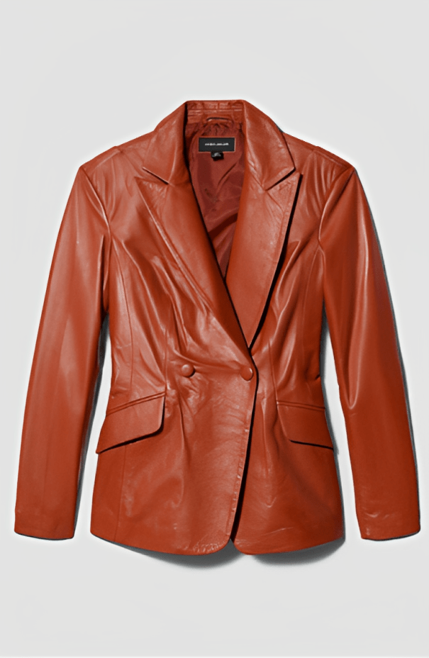 Women's Tan Brown Leather Blazer with Corset Waist