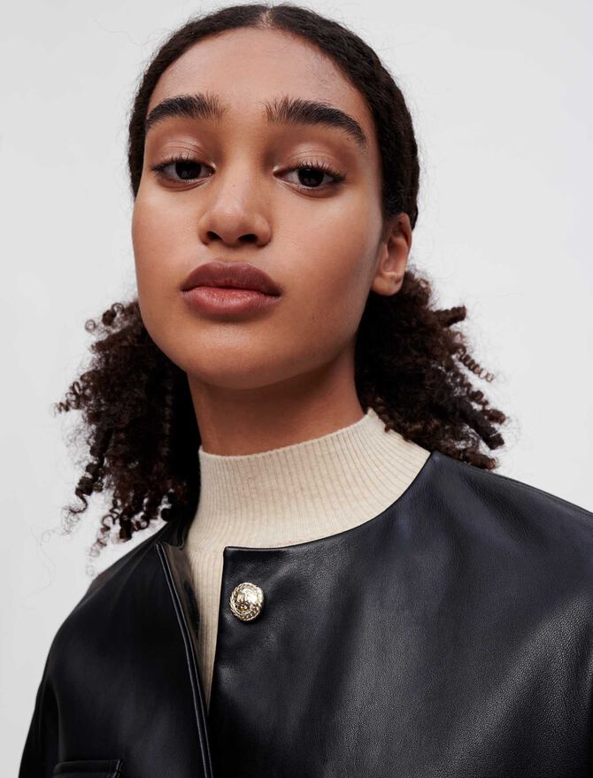 Women's Black Leather Jacket with Belted Waist