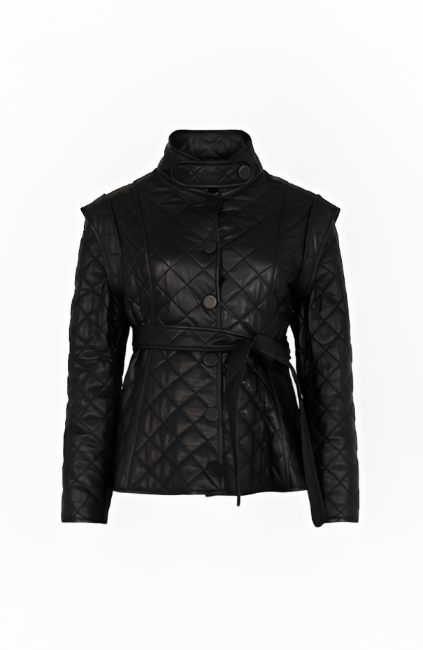Women's Quilted Leather Jacket in Classic Black