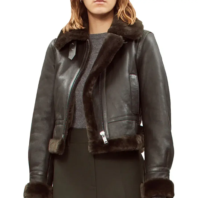 Women's Black Sheepskin Bomber Aviator Leather Jacket