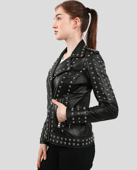 Women's Black Studded Leather Biker Jacket