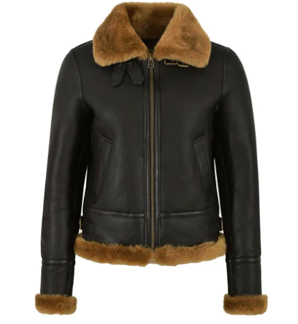 Women's Black Shearling Bomber Leather Jacket