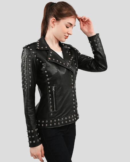 Women's Black Studded Leather Biker Jacket