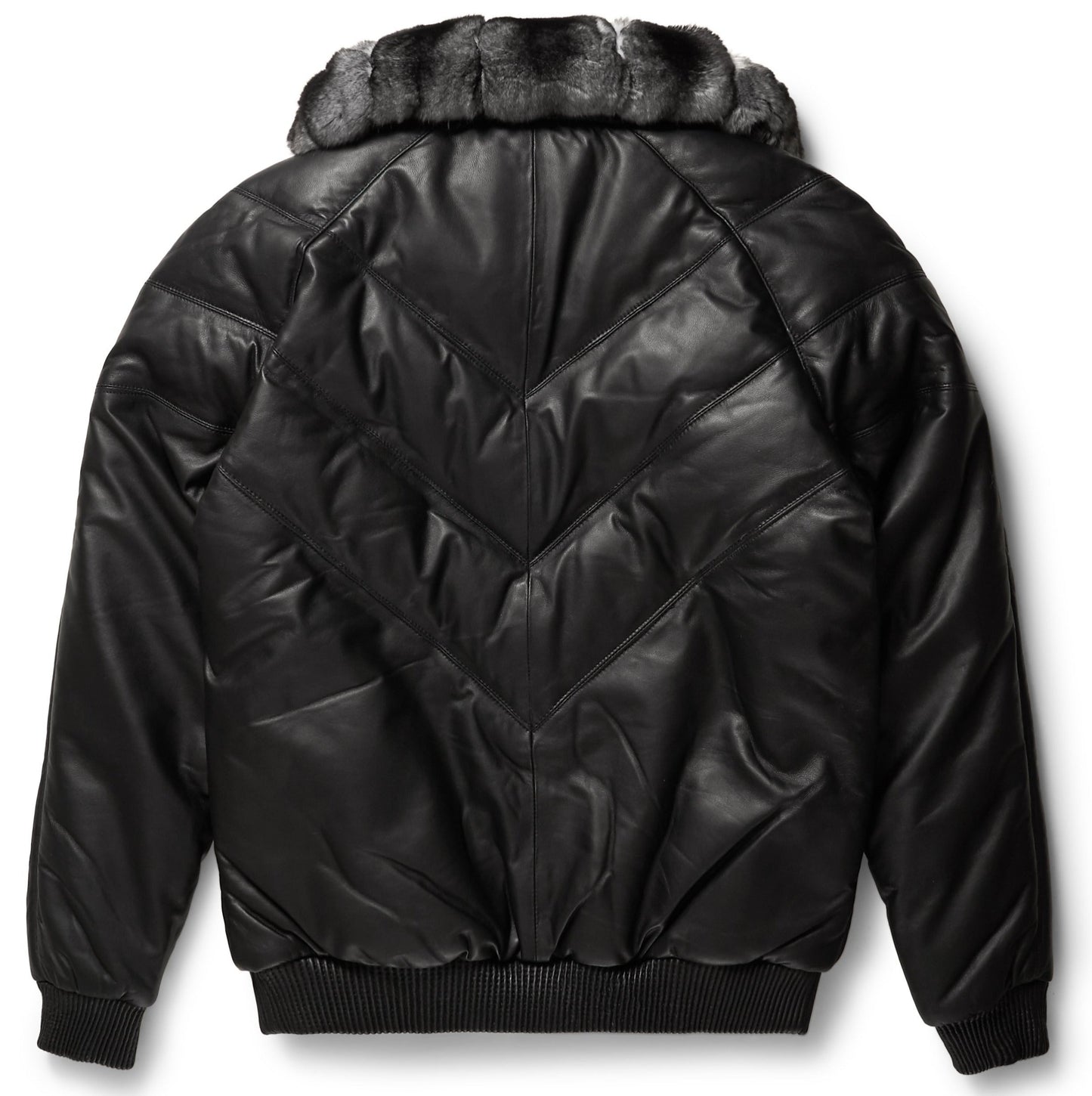 Premium Avanzar Black Leather V-Bomber Jacket
