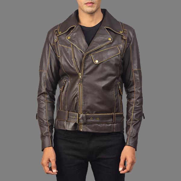 Vincent Brown Leather Biker Jacket