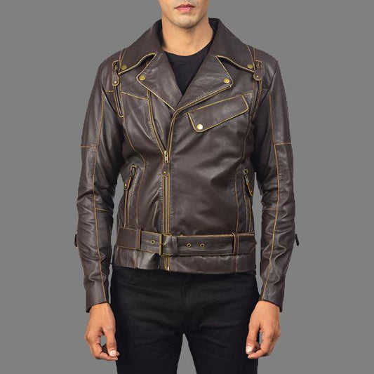 Vincent Brown Leather Biker Jacket