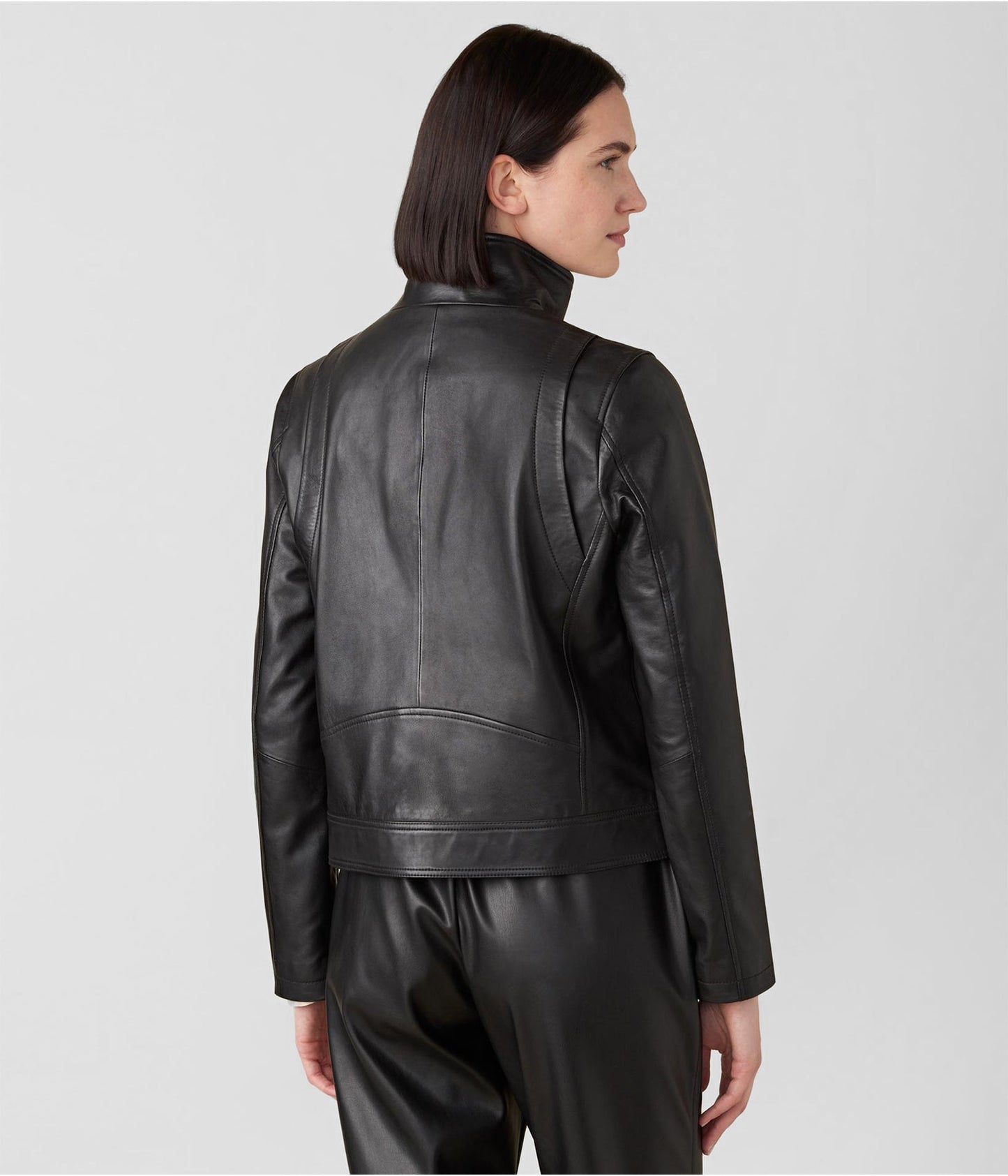 Women's Black Leather Jacket with Turtle Neck