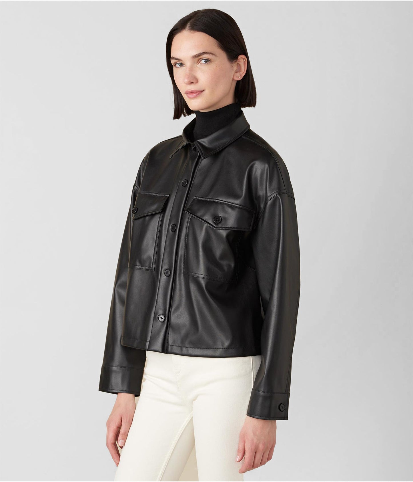 Women's Black Leather Trucker Jacket