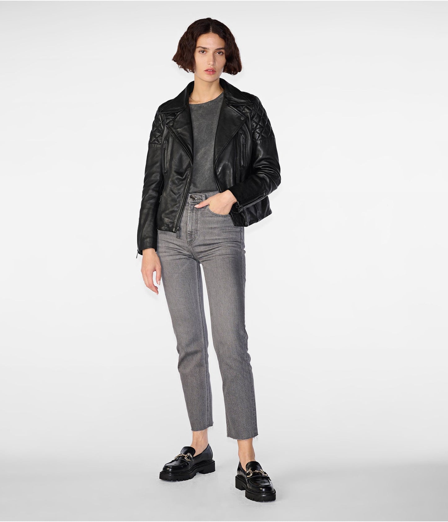 Women's Black Shearling Leather Biker Jacket