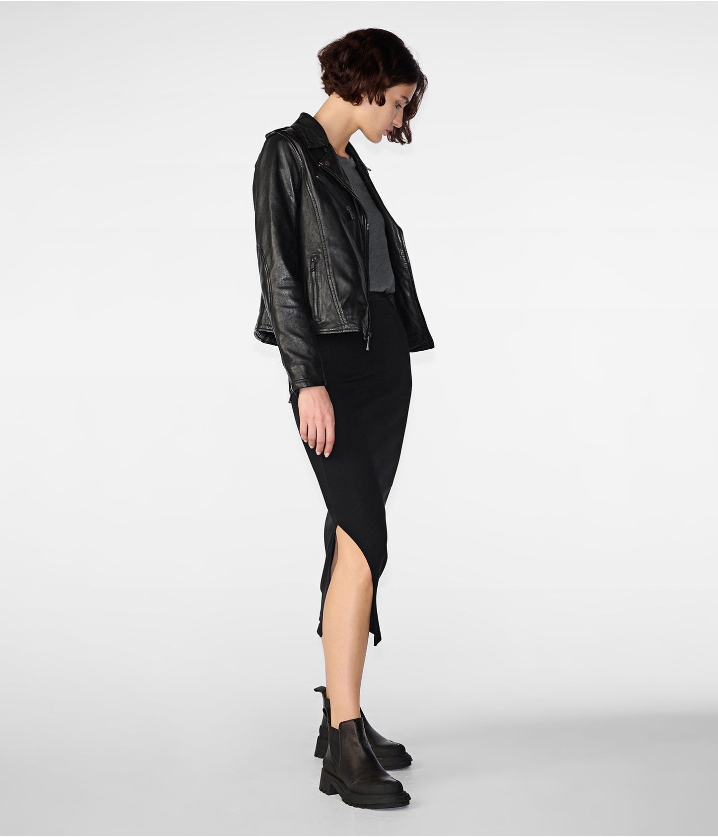 Women's Black Leather Biker Jacket With Removable Fur Collar