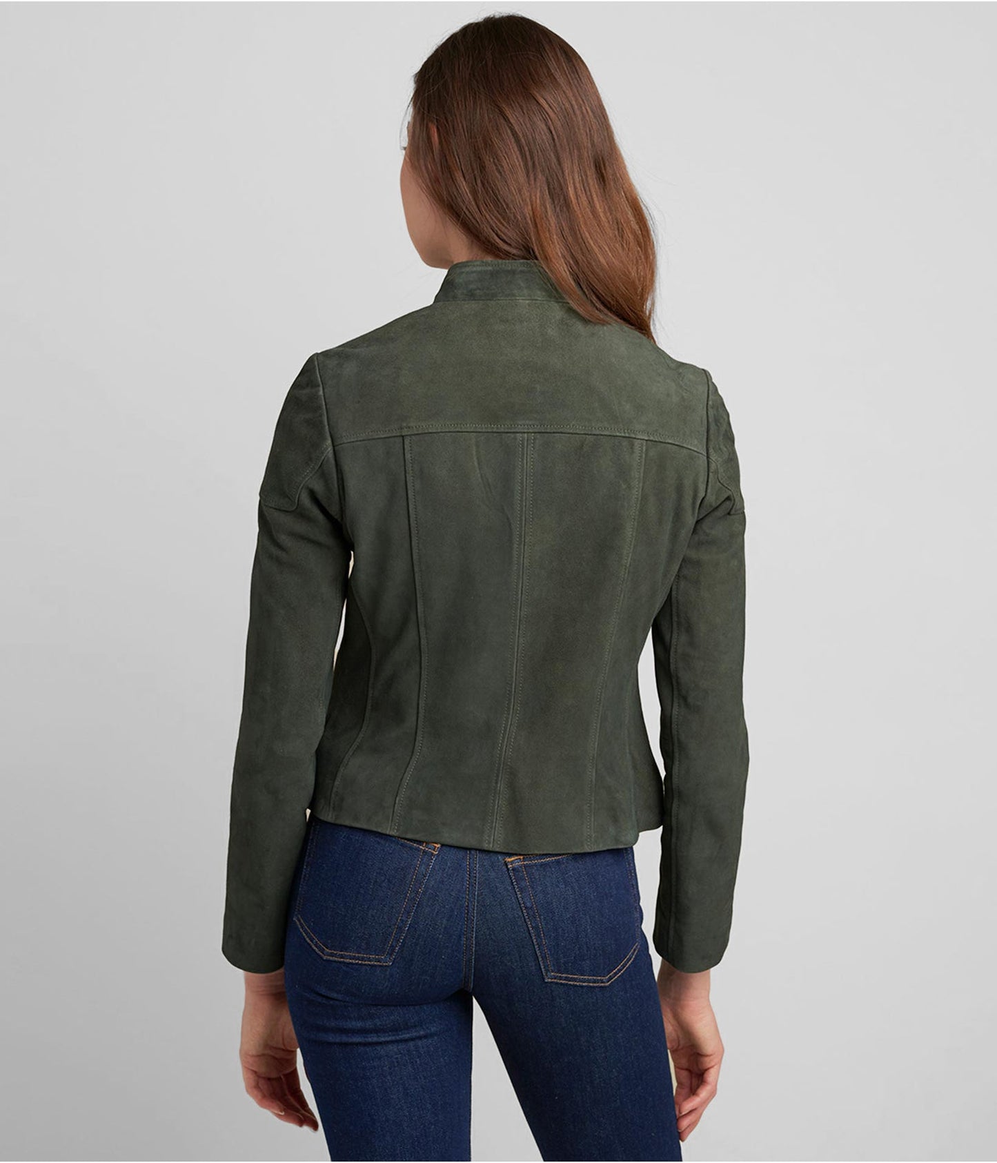 Women’s Suede Leather Biker Jacket in Olive