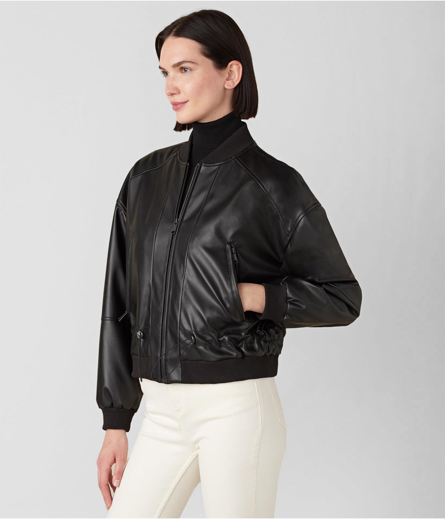 Women's Black Leather Bomber Jacket - Timeless and Stylish