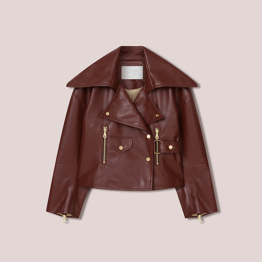 Women's Red Sheepskin Leather Designer Fashion Jacket