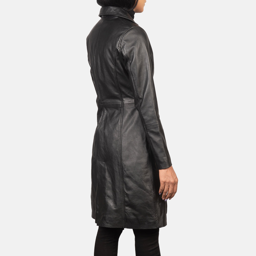 Alexis Black Single-Breasted Leather Coat Sophisticated & Timeless Elegance