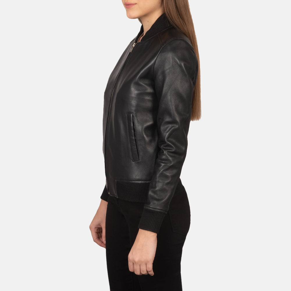 Bliss Black Leather Bomber Jacket Classic & Stylish Outerwear